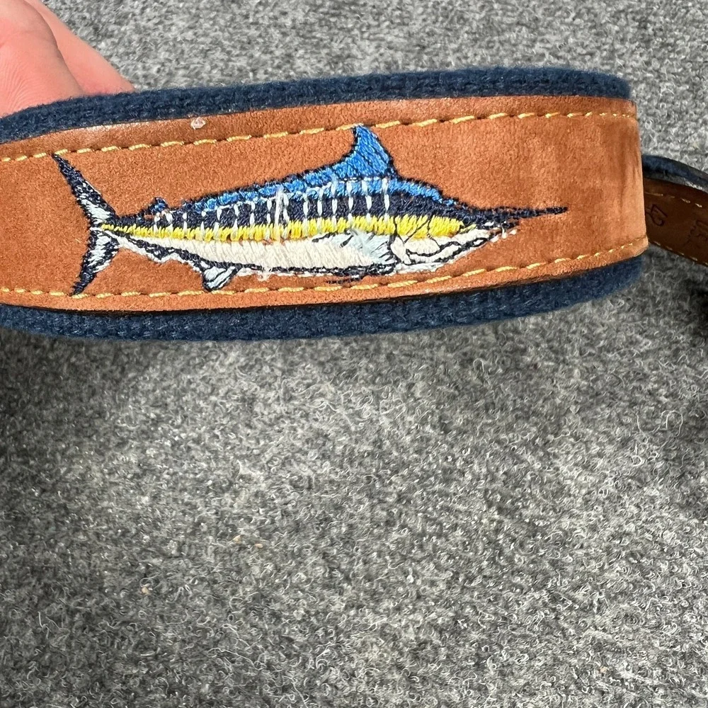 Zep Pro Belt Mens 42 Brown Leather Blue Knit Marlin Embroidered